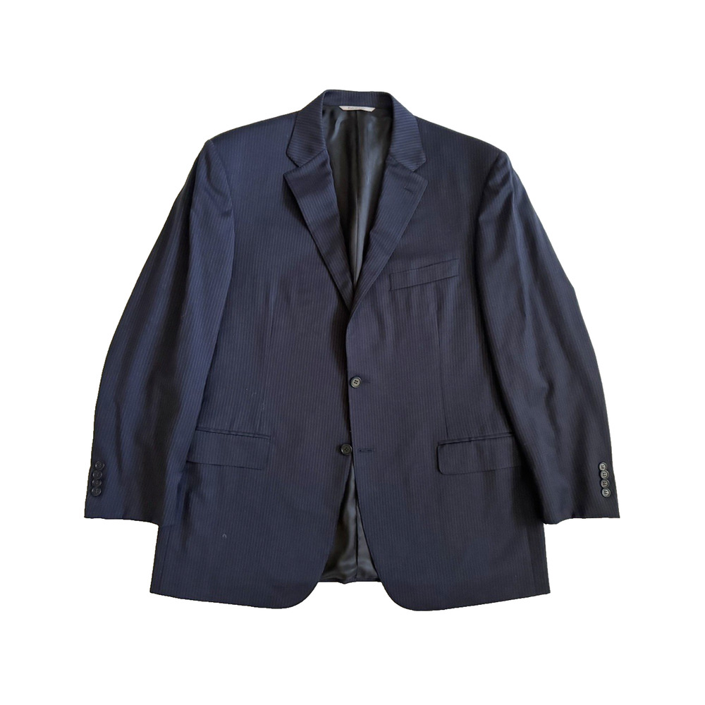 Canali Blazer 46R Dark Blue Blue Pinstripe Wool Lined 2-Button Suit-Jacket Italy